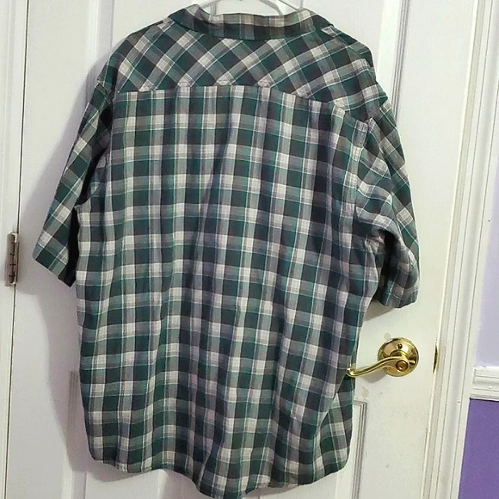 Lee Dungarees Green Plaid Short Sleeve Button Down Shirt Western Festival 2XL